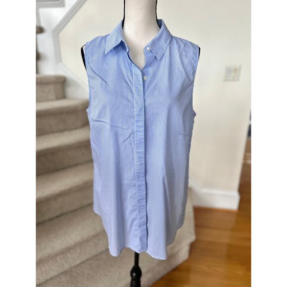 Lord & Taylor Light Blue White Pin Stripe Sleeveless Button Down Tank - Picture 1 of 8